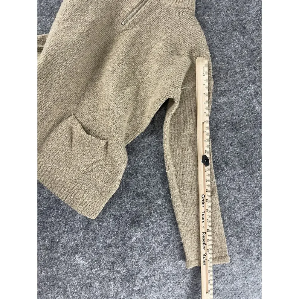 Cable & Gauge Sweater Women Medium Brown Quarter Zip Pullover Pockets Tunic N281